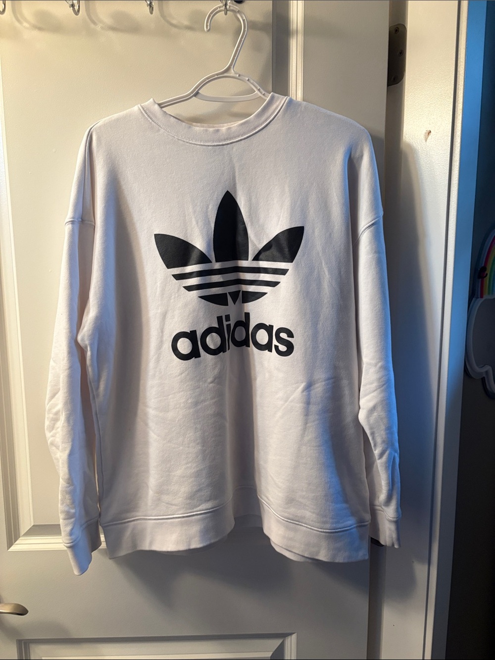 ADIDAS White Crewneck Sweatshirt with Black Trefoil Logo